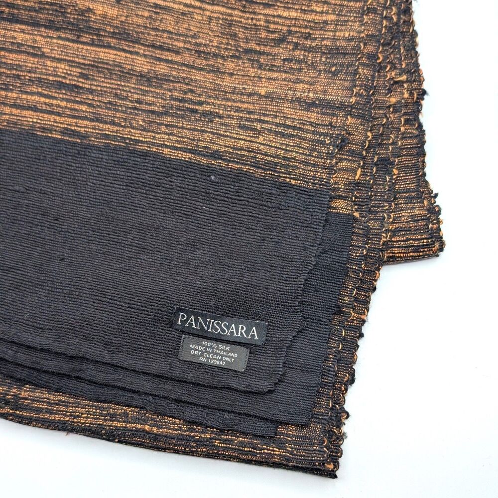 NWOT Panissara Genuine 100% Thai Silk Scarf Black & Orange Autumn Fall